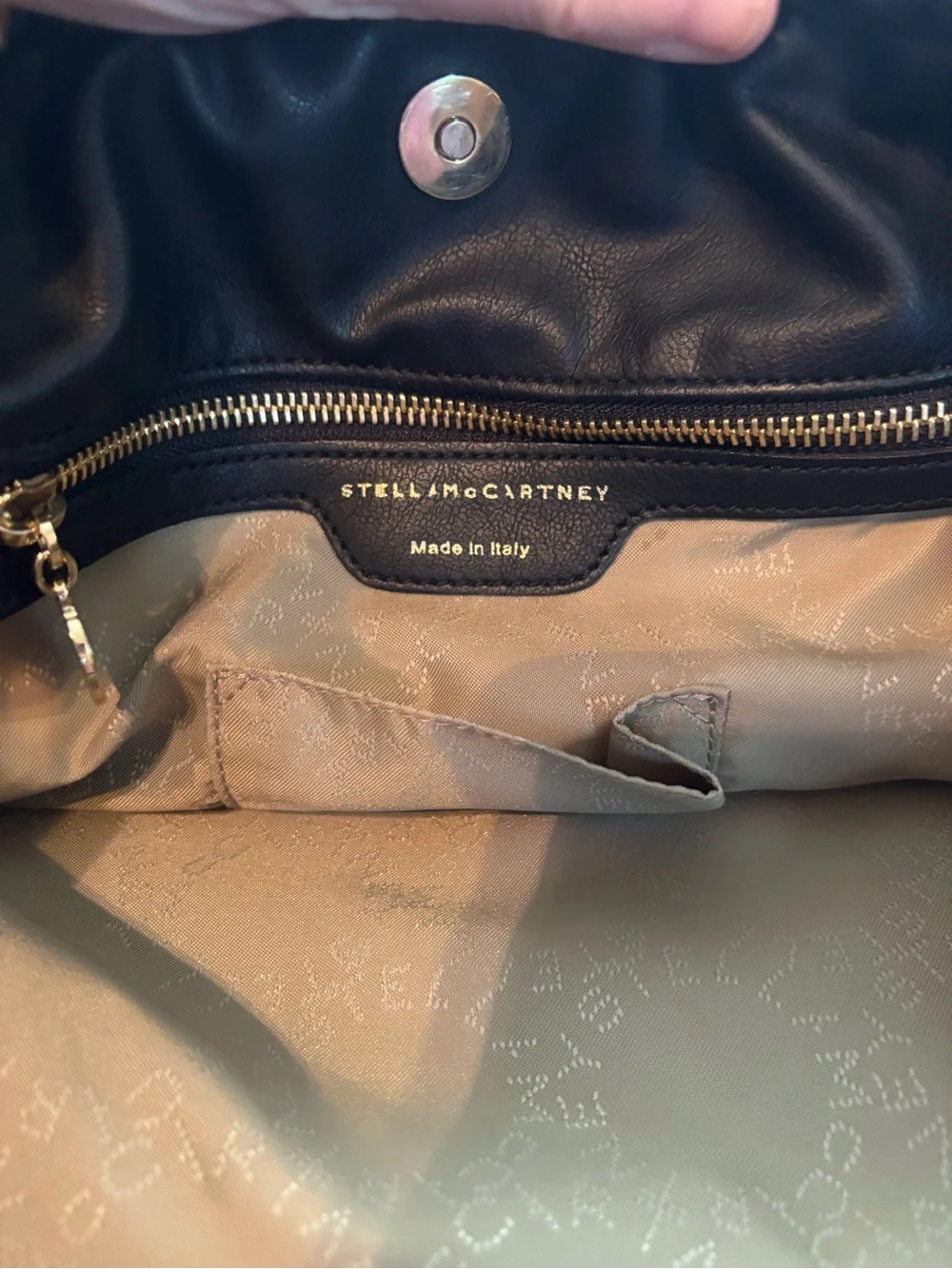 Authentic Stella McCartney Noma Soft Drawstring Shopper Tote Black/Gold Hardware